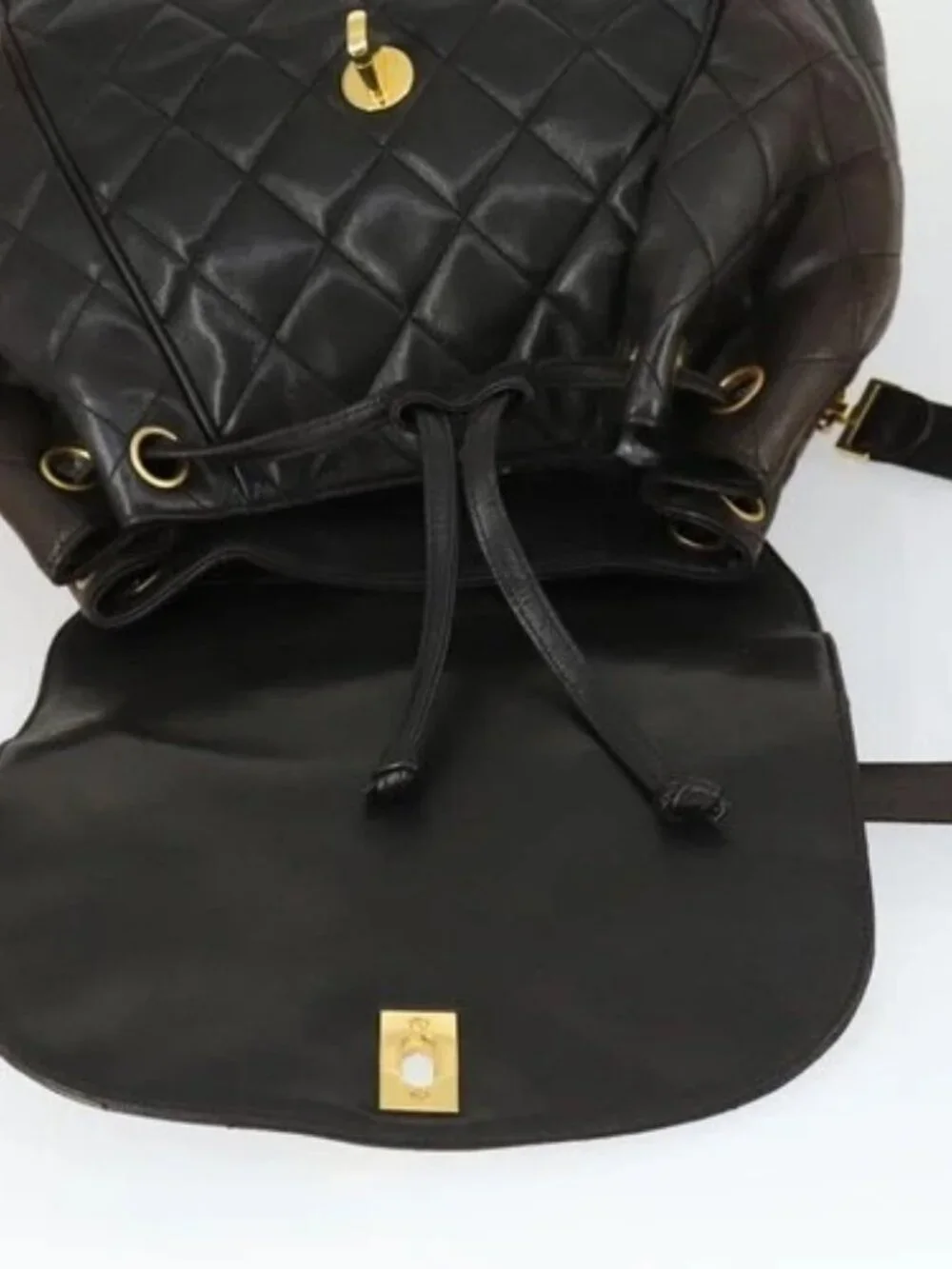CHANEL Matelasse Backpack Lamb Skin Dark Brown Gold CC Auth ki6346
